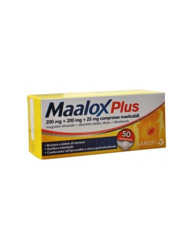 Maalox Plus*50 Cpr Mast 200 Mg + 200 Mg + 25 Mg