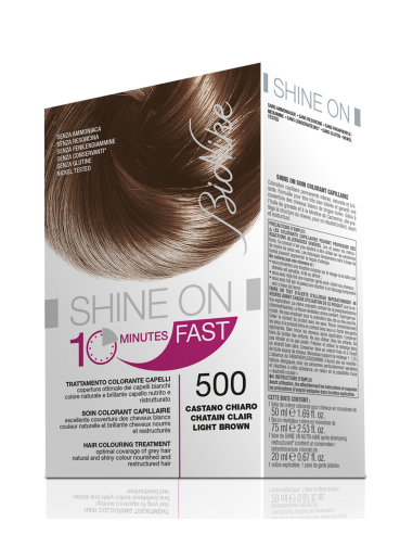 Bionike Shine On Fast Trattamento Colorante Capelli Castano chiaro 500 Flacone 60 Ml + Tubo 60 Ml