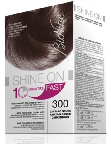 Bionike Shine On Fast Trattamento Colorante Capelli Castano scuro 300 Flacone 60 Ml + Tubo 60 Ml