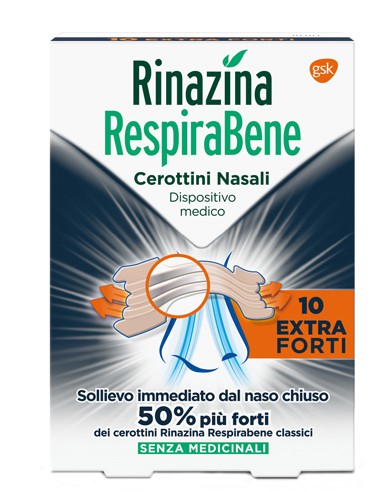 Rinazina Respirabene Cerotti Nasali Extra Forti 10 Pezzi