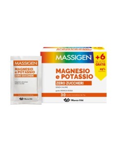 Massigen Magnesio E Potassio Zero Zuccheri 24 Bustine + 6 Gratis