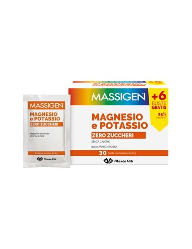 Massigen Magnesio E Potassio Zero Zuccheri 24 Bustine + 6 Gratis