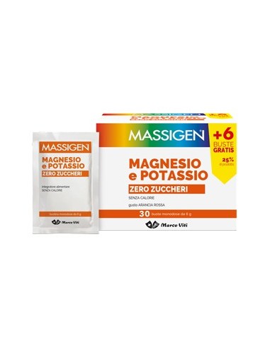 Massigen Magnesio E Potassio Zero Zuccheri 24 Bustine + 6 Gratis