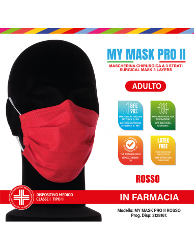Mymask Pro Mascherina Chirurgica Ii Rosso 10 Pezzi
