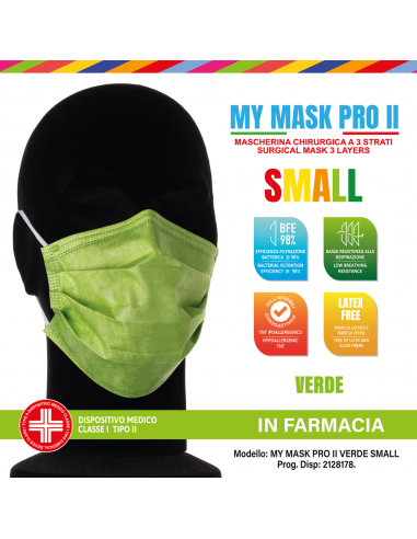 Mymask Pro Mascherina Chirurgica Ii Small Verde 10 Pezzi