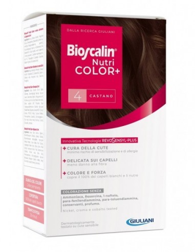 Bioscalin Nutricolor Plus 4 Castano Crema Colorante 40 Ml +rivelatore Crema 60 Ml + Shampoo 12 Ml + Trattamento Finalebalsamo 12