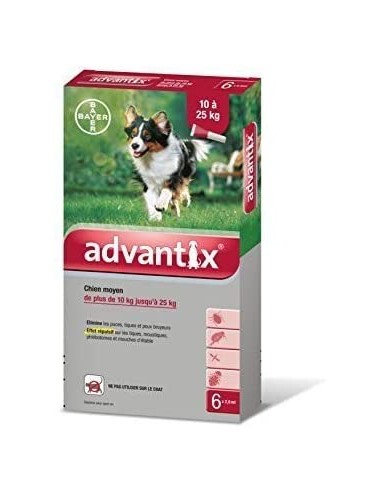 Advantix Spot On*soluz 6 Pipette 2,5 Ml 250 Mg + 1.250 Mg Cani Da 10 A 25 Kg