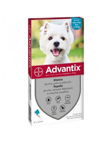 Advantix Spot On*soluz 6 Pipette 1 Ml 100 Mg + 500 Mg Cani Da 4 A 10 Kg