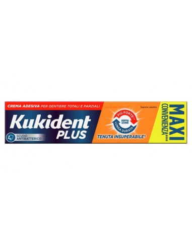 Kukident Plus Doppia Azione Tenuta Insuperabile Crema Adesiva Dentiere 65 G