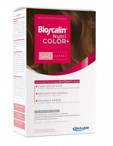 Bioscalin Nutricolor Plus 5,40 Cacao Crema Colorante 40 Ml +rivelatore Crema 60 Ml + Shampoo 12 Ml + Trattamento Finalebalsamo 1