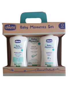 Chicco Baby Moments Set Bagnochiuma Pelli Delicate 200 Ml +shampoo Pelli Delicate 200 Ml + Pasta Cambio Pelli Delicate100 Ml