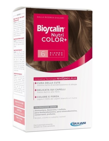 Bioscalin Nutricolor Plus 6 Biondo Scuro Crema Colorante 40ml + Rivelatore Crema 60 Ml + Shampoo 12 Ml + Trattamento Finale Bals