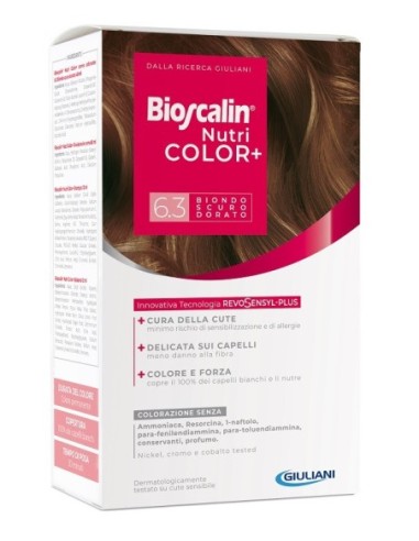 Bioscalin Nutricolor Plus 6,3 Biondo Scuro Dorato Crema Colorante 40 Ml + Rivelatore Crema 60 Ml + Shampoo 12 Ml + Trattamento F
