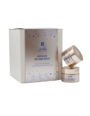 Kit Natale 2022 Defence Myage Gold Crema Ricca Fortificante50 Ml + Crema Intensiva Fortificante Notte 50 Ml