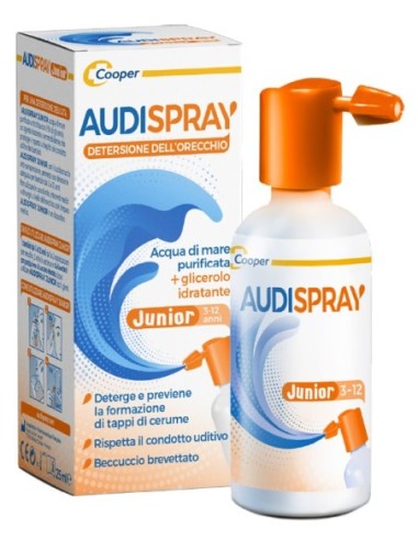 Audispray Junior 3-12 Anni Soluzione Di Acqua Di Mare Ipertonica Spray Senza Gas Igiene Orecchio 25ml