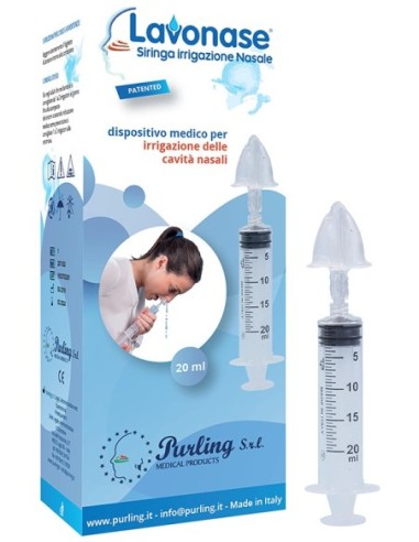 Lavonase Irrigazione Nasale Non Sterile Siringa 20 Ml + Luer-lock Con Cappuccio + Ugello Nasale Con Raccordo Luer-lock +perforat