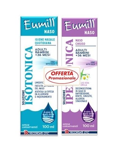 Eumill Naso Bipack Spray Soluzione Isotonica 100 Ml + Soluzione Ipertonica 100 Ml