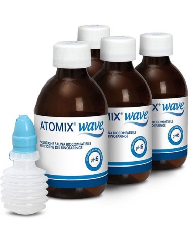 Atomix Wave Dispositivo Per Igiene Rinofaringea Atomix Soluzione Salina 4 Flaconi Da 250 Ml