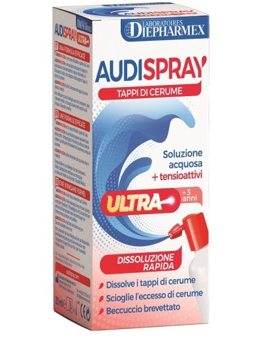 Audispray Ultra +3 Anni Soluzione Acquosa + Tensioattivi Spray Tappi Di Cerume 20 Ml