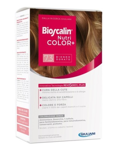 Bioscalin Nutricolor Plus 7,3 Biondo Dorato Crema Colorante40 Ml + Rivelatore Crema 60 Ml + Shampoo 12 Ml + Trattamentofinale Ba