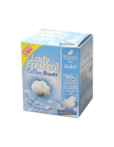 Lady Presteril Cotton Power Pocket Assorbenti Giorno Ali Ripegati Promo 10 Pezzi