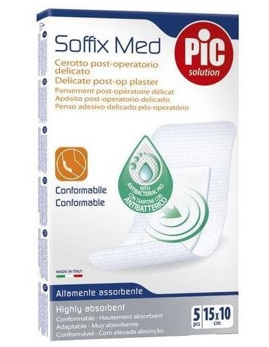 Cerotto Pic Soffix Med In Tnt Con Tampone Centrale Assorbente Sterile Monouso 10x15 Cm Antibatterico 5 Pezzi