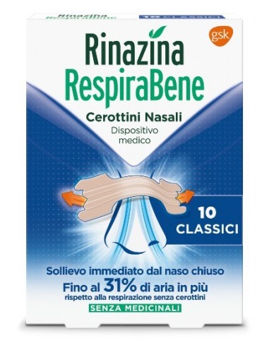 Rinazina Respirabene Cerotti Nasali Classici Carton 10 Pezzi