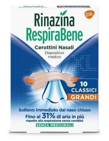 Rinazina Respirabene Cerotti Nasali Classici Grandi Carton 10 Pezzi