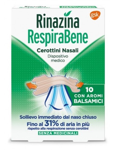 Rinazina Respirabene Cerotti Nasali Con Aromi Balsamici Carton 10 Pezzi