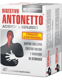 Digestivo Antonetto Acidita' E Reflusso 80 Compresse Masticabili 2 Astucci Da 40 Compresse