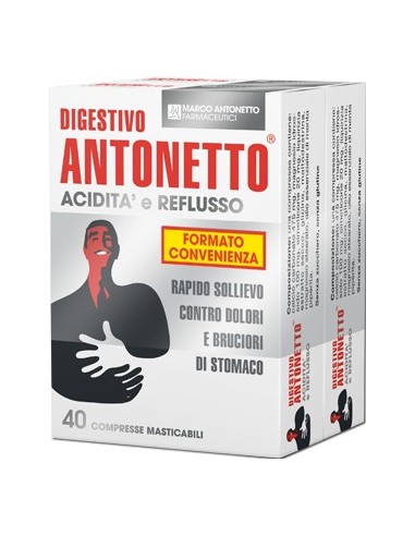 Digestivo Antonetto Acidita' E Reflusso 80 Compresse Masticabili 2 Astucci Da 40 Compresse