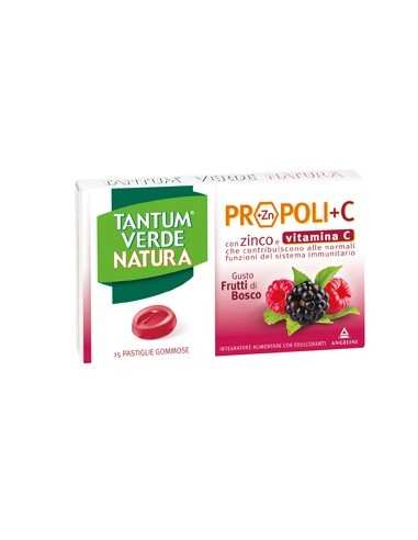 Tantum Verde Natura Propoli+c Con Zinco E Vitamina C 15 Pastiglie Gommose Gusto Frutti Di Bosco