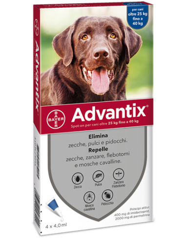 Advantix Spot On*soluz 4 Pipette 4 Ml Cani Da 25 A 40 Kg