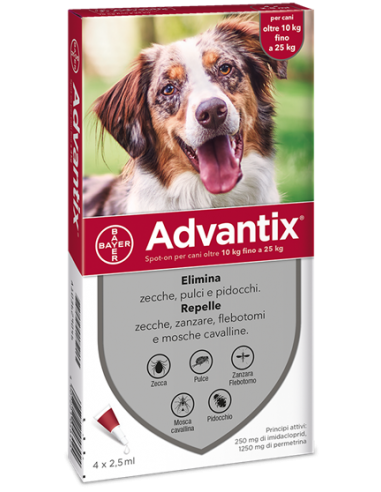 Advantix Spot On*soluz 4 Pipette 2,5 Ml Cani Da 10 A 25 Kg