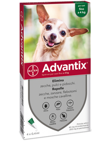 Advantix Spot On*soluz 4 Pipette 0,4 Ml Cani Fino A 4 Kg